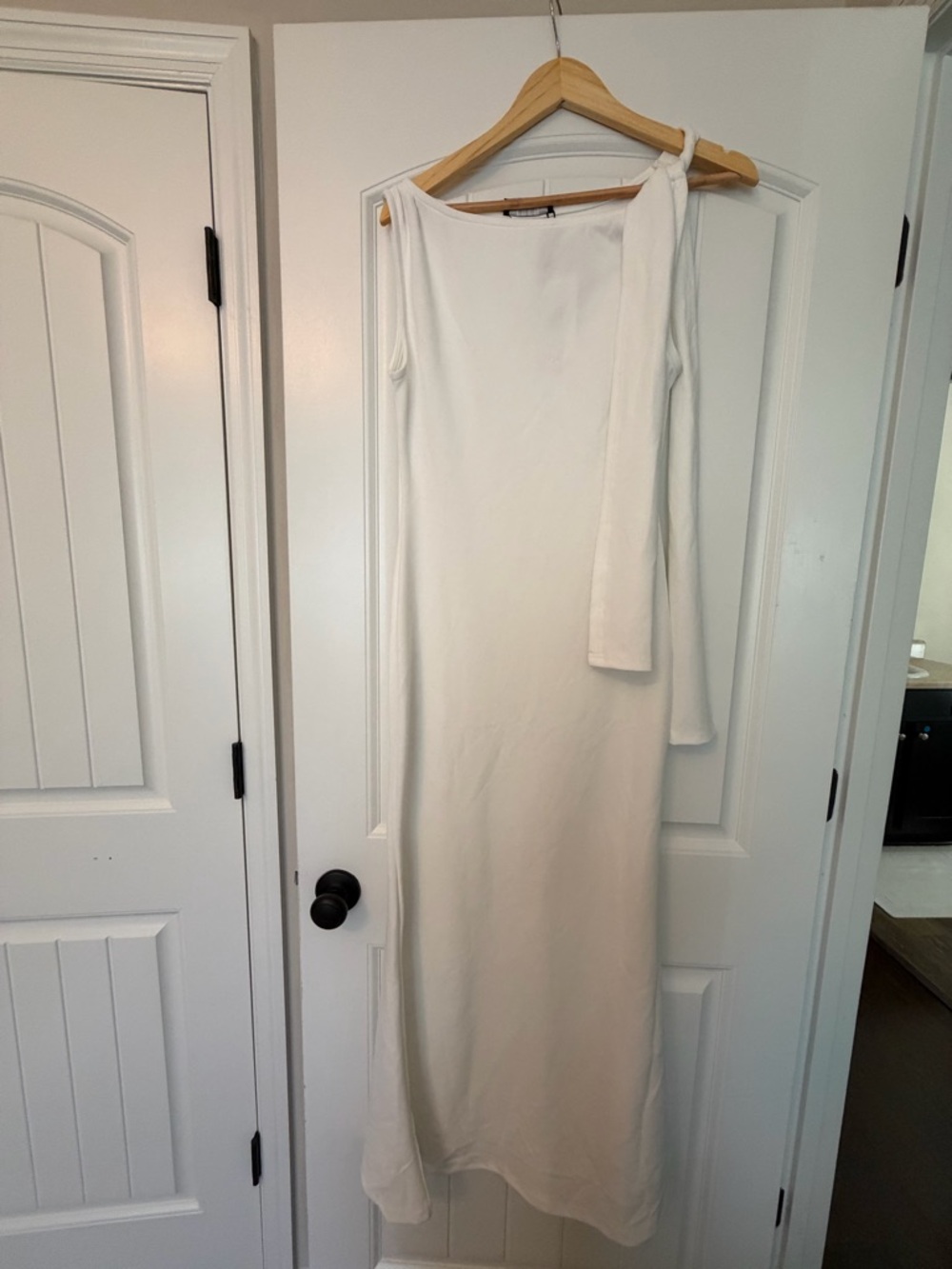NWT Cider Cream One-Shoulder Tie-Shoulder Column Dress